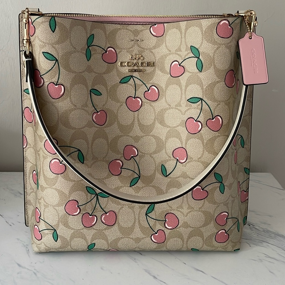 Coach Tan Pink Cherry Shoulder Bag
